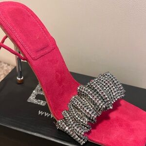EGO Pink Rhinestone Ankle Wrap Around Heels